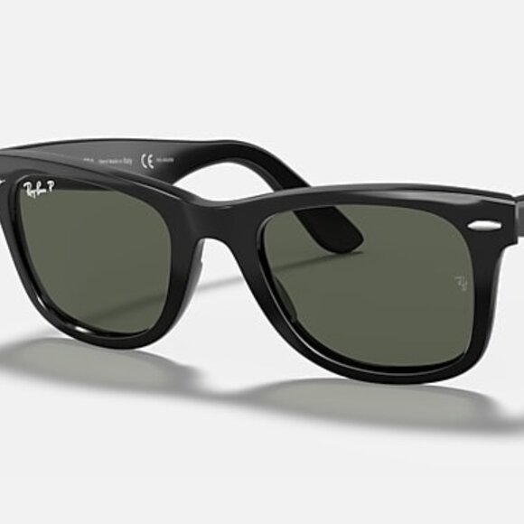 Ray-Ban RB2140 Original Wayfarer Sunglasses – Polished Black Frame, Green Lenses - Picture 1 of 3